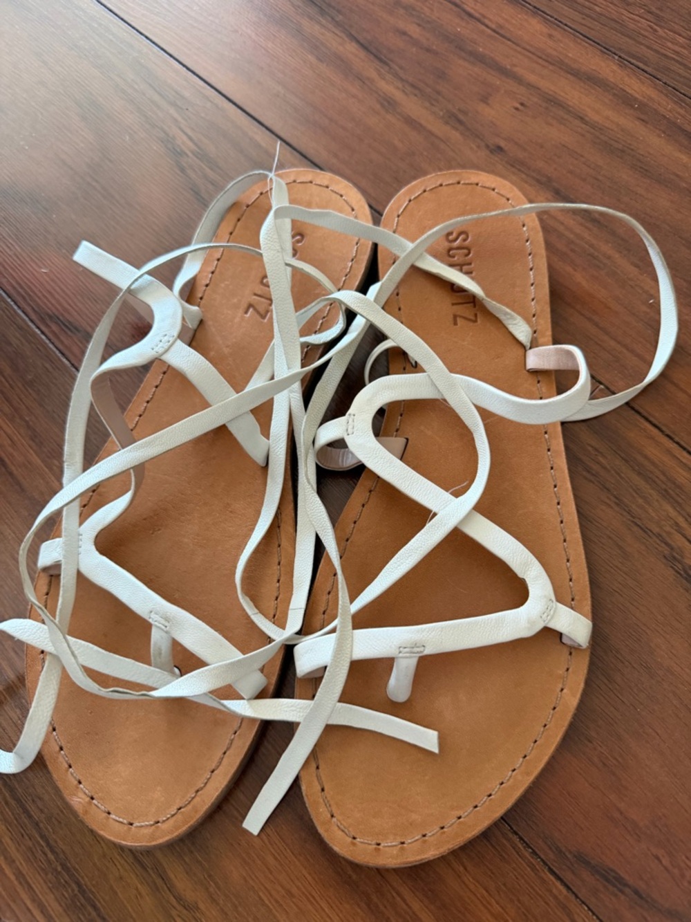 SCHUTZ White Lace-Up Strappy Leather Sandals 7.5